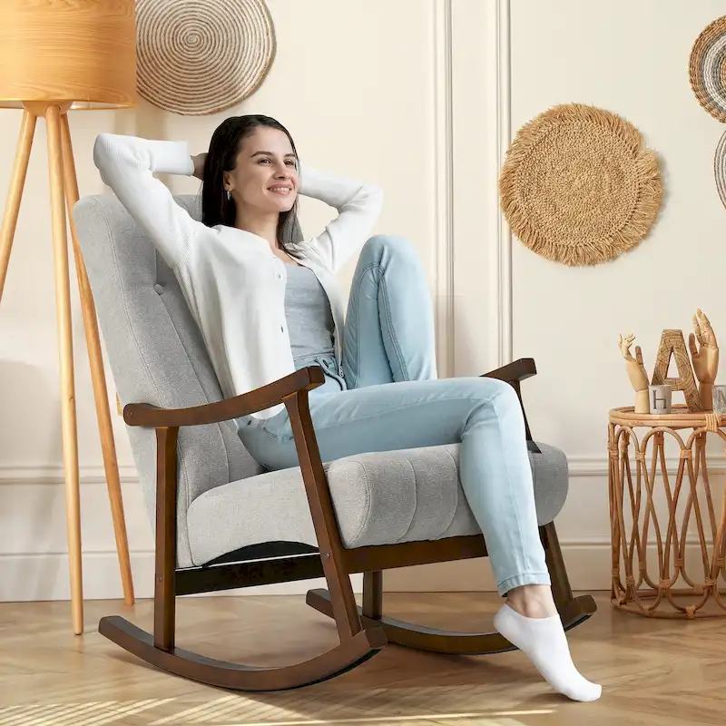 AVAWING Upholstered Rocking Chair ModernHighBackArmchair