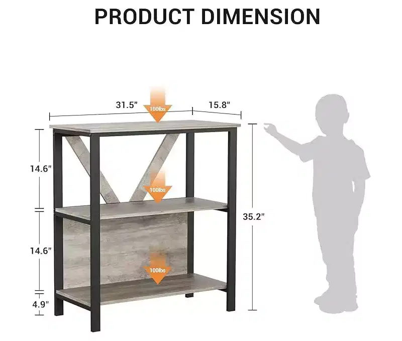 3-Layer Open Bookcase with Metal Frame