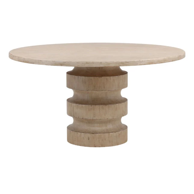 Coastal Reclaimed Pine Wood Dining Table with Round Warm-Washed Top for Dining Room