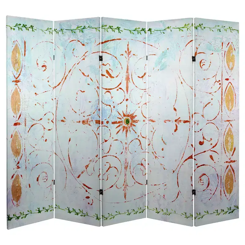 5 ft. Tall Canvas Room Divider, 5-Panel Folding Privacy Screen with Hardwood Frame