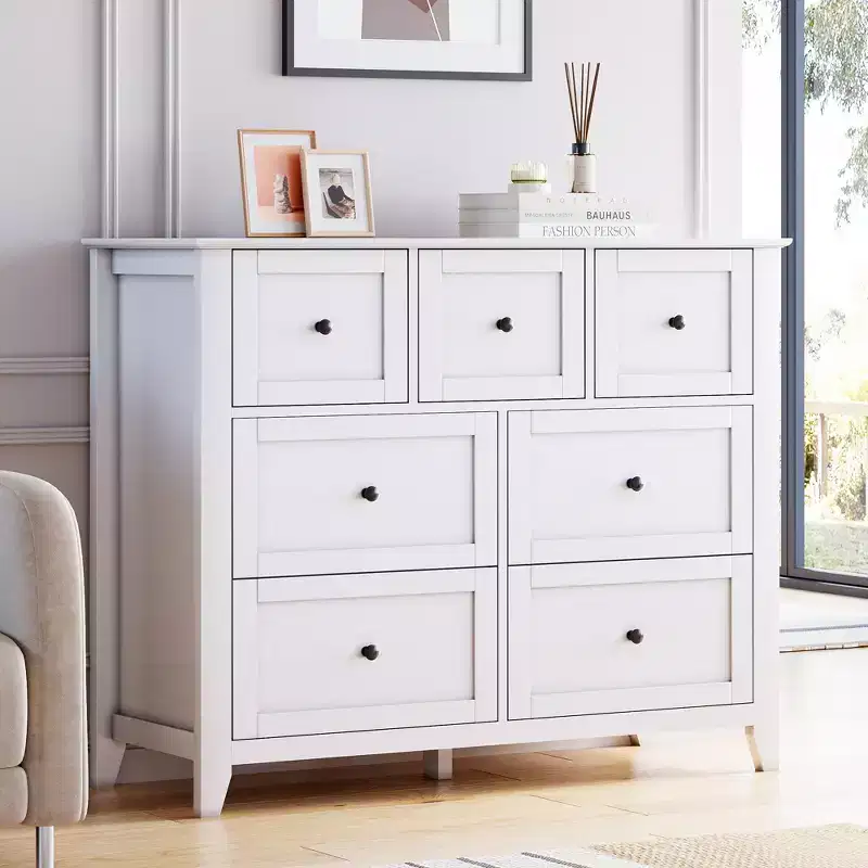 7 Drawer Dresser for Bedroom, Wooden Closet Dressers Storage OrganizerWide Modern Chest of Drawers  for Living Room,