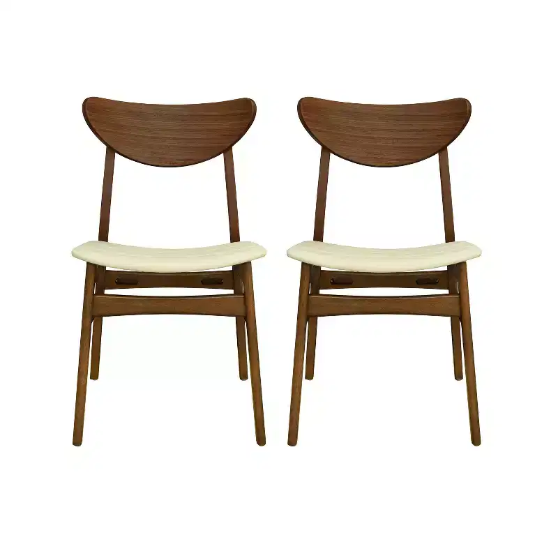 Christopher Knight Home Set of 2 Josie Mid-Century Modern Rubber Wood Faux Leather Dining Chairs Beige/Walnut