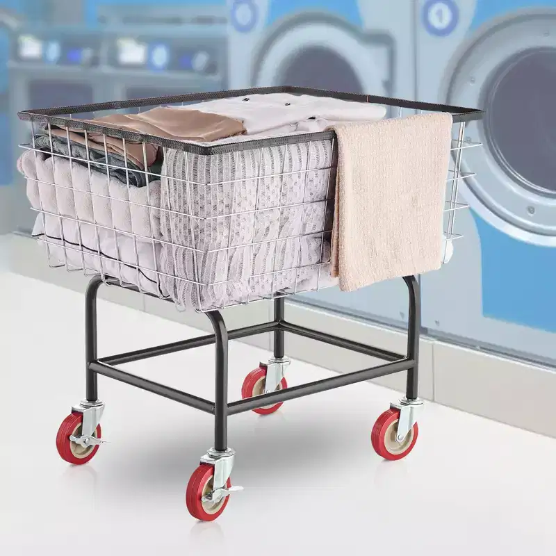 Wire Laundry Cart,2.8Bushel Wire Laundry Basket with Wheels,26.7''x21.7''x26.4''Commercial Wire Laundry Basket Cart,SteelFrame,4Casters,Silver