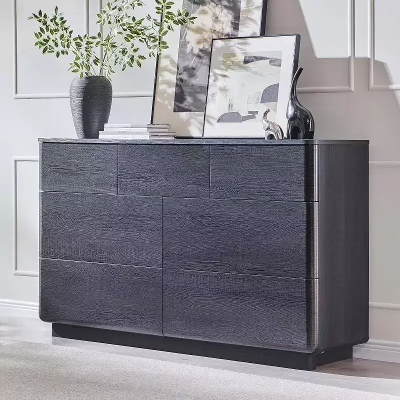 7 Drawer Dresser, 52 Wide Wooden Chest of Drawers, Handleless Modern Design, Large Storage Bedroom Dresser TV Stand & Storage Organizer
