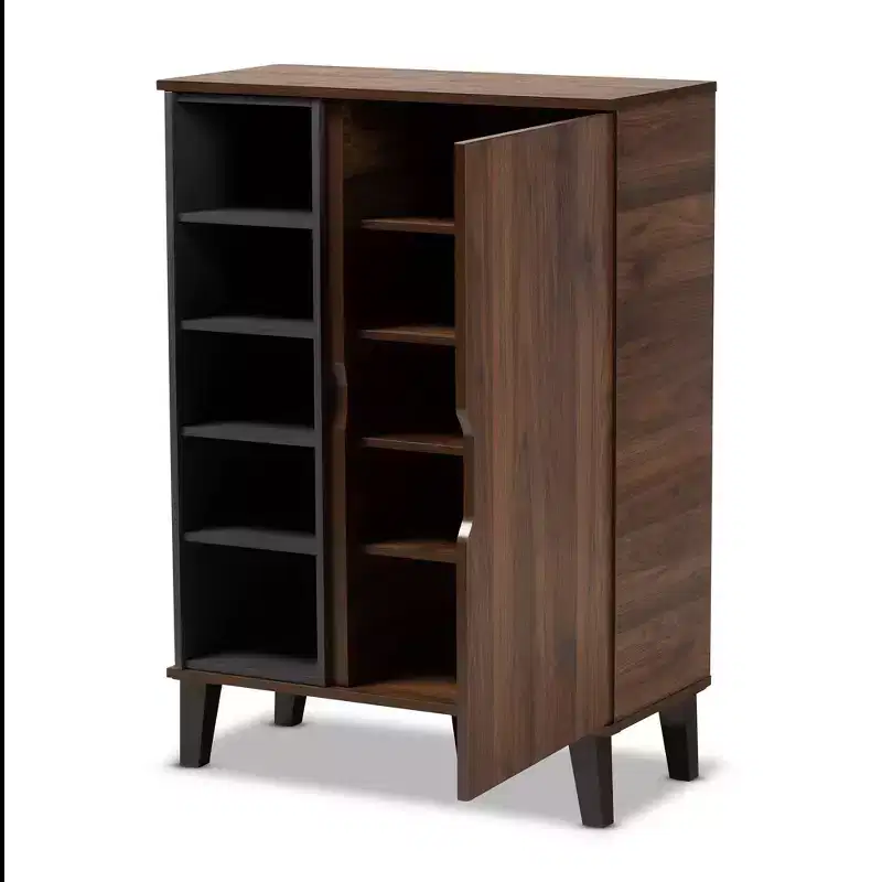 Idina Mid-Century Wood 1 Door Shoe Cabinet - Baxton Studio