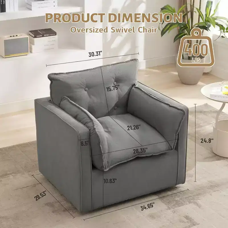 360 Swivel Modern Armchair with Metal Base - 401 Lbs Linen Lounge Chair for Living Room Office