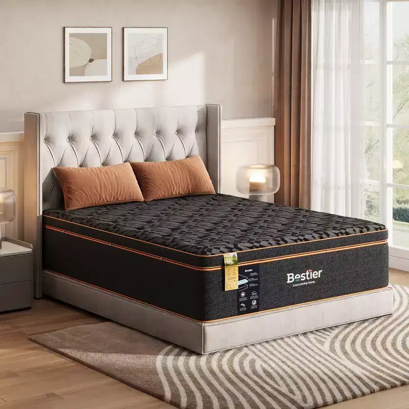 Bestier 14 Cooling Gel Memory Foam Black Mattress in a Box, Organic Wool Mattress, Lumbar Support Spring for Superior Comfort, CertiPUR-US