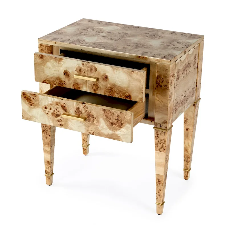 Kai 2 Drawer Burl Wood End Table