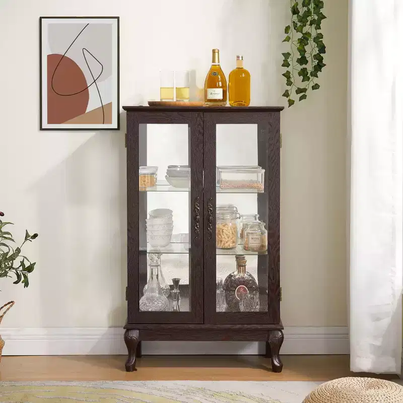 Curio Cabinet, Display Cabinet with 2 Tempered Glass Doors and Adjustable Shelves, Storage Cabinet for Living Room, Bedroom