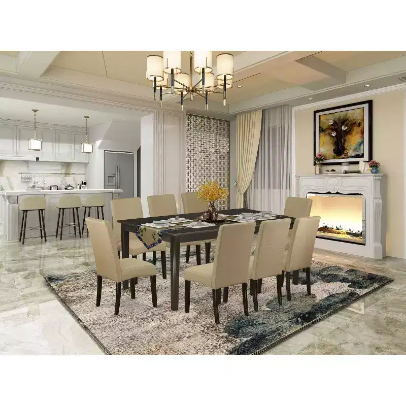 HomeStock Belmont Counter Dining Table Set with Self - Storing Leaf and 8 Parson Chairs, Black Finish