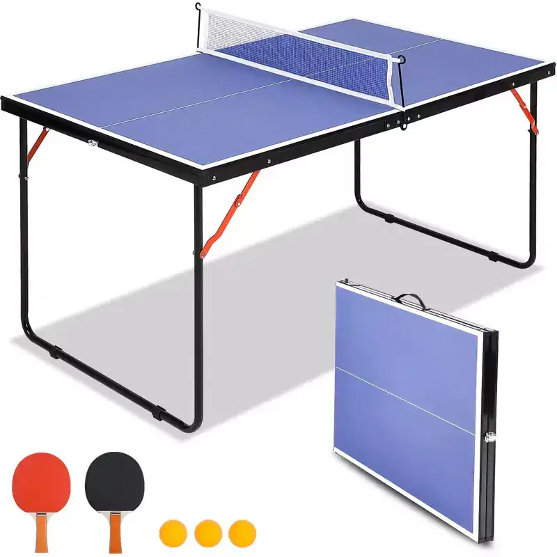 Blue 4.5ft Portable Ping Pong Table C Indoor/Outdoor Table Tennis Set with Net, 2 Paddles & 3 Balls for Professional/Family Play