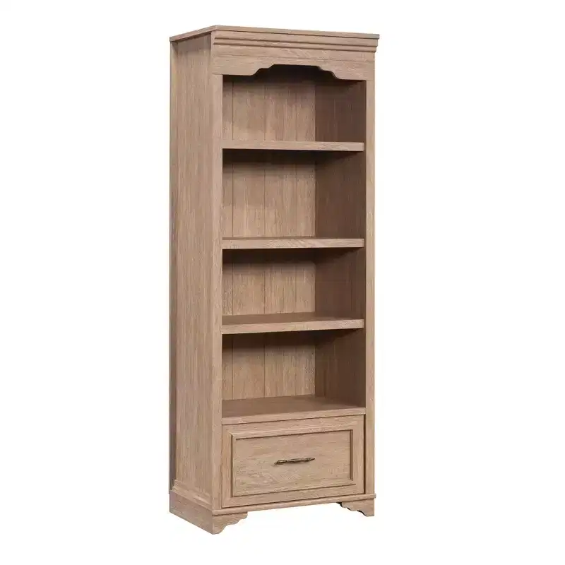 Sauder 72" Rollingwood Country 4 Shelf Bookcase Brushed Oak: Storage Unit with Adjustable Shelves & Drawer
