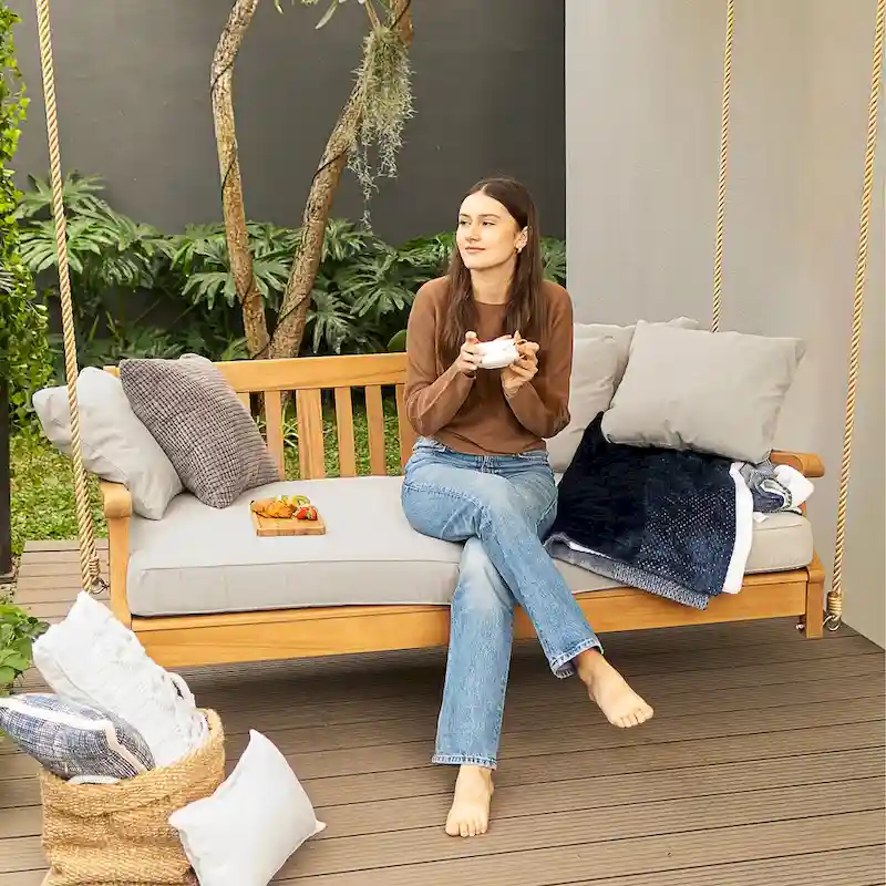 Cambridge Casual Robin Teak Patio Porch Swing Daybed FREE 4-piece Pillow