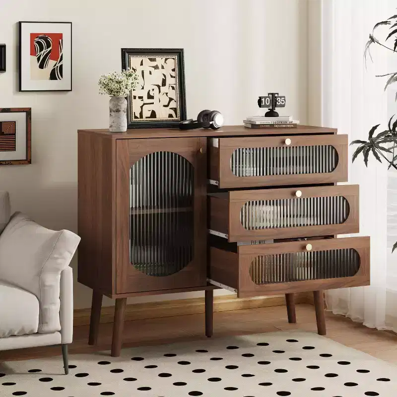 A Decorative Cabinet with Three Drawers and Doors, a Wooden Storage Cabinet with Shelves, Suitable for Living Rooms and Entryways