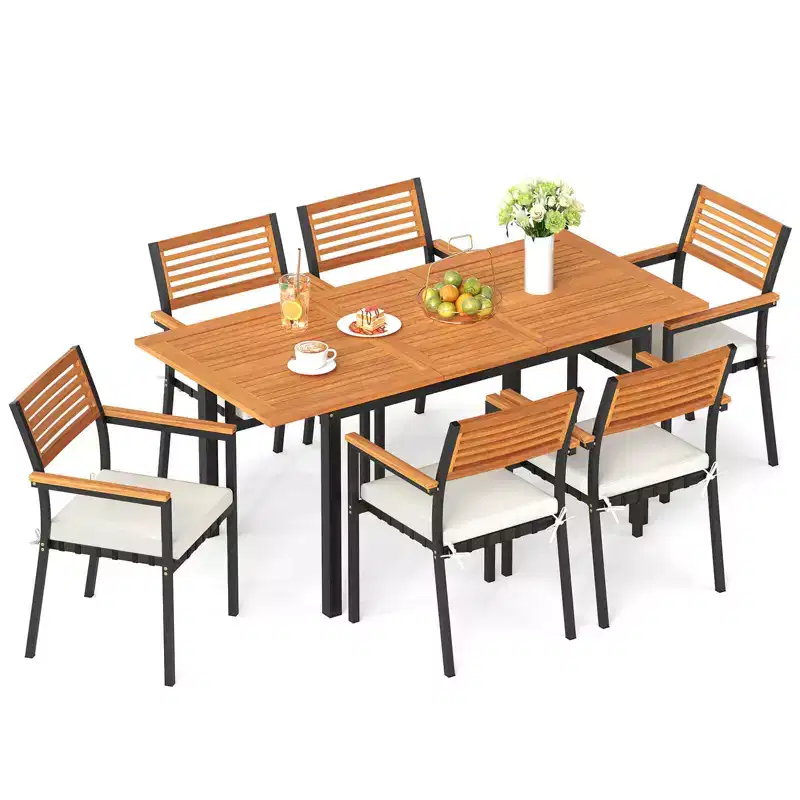 Costway 7-Piece Patio Dining Set with 51-64 Expandable Rectangular Acacia Wood Table