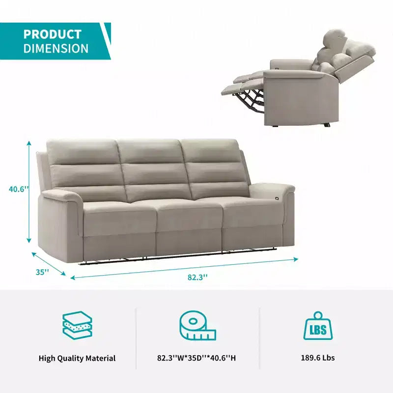 Mjkone 3-Seater Recliner Sofa,Adjustable Living Room Sofa with Flip Middle Backrest, Home Theater Seating Couch