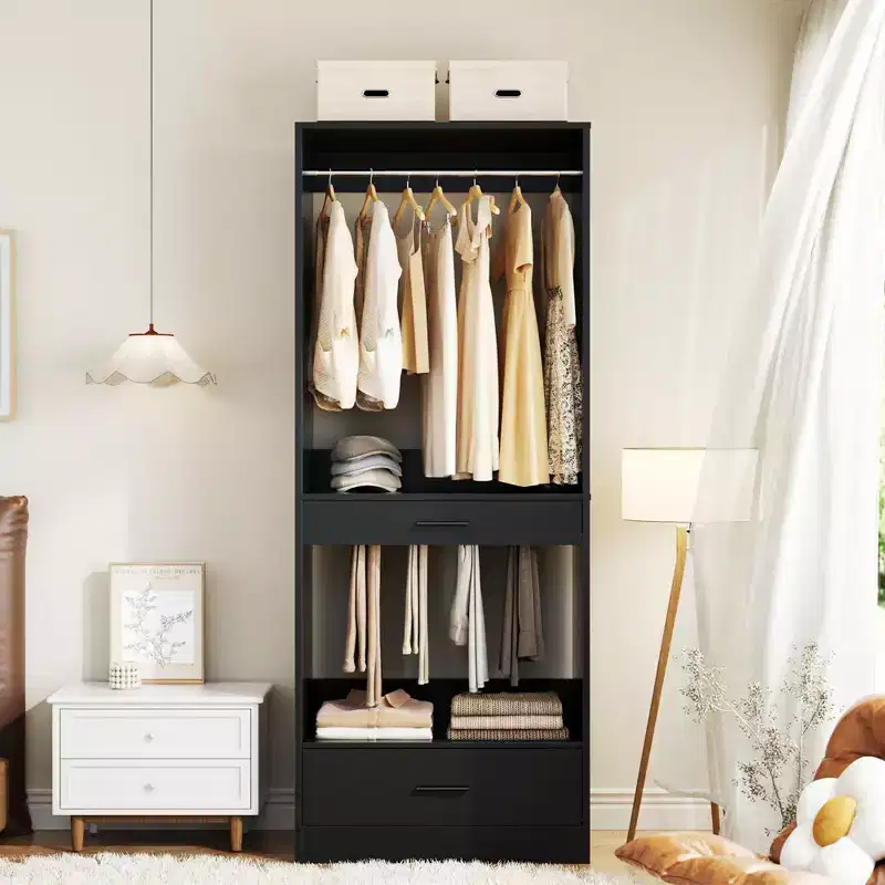 Closet System with Drawers and Hanging Rods, Freestanding Closet Organizer with Storage