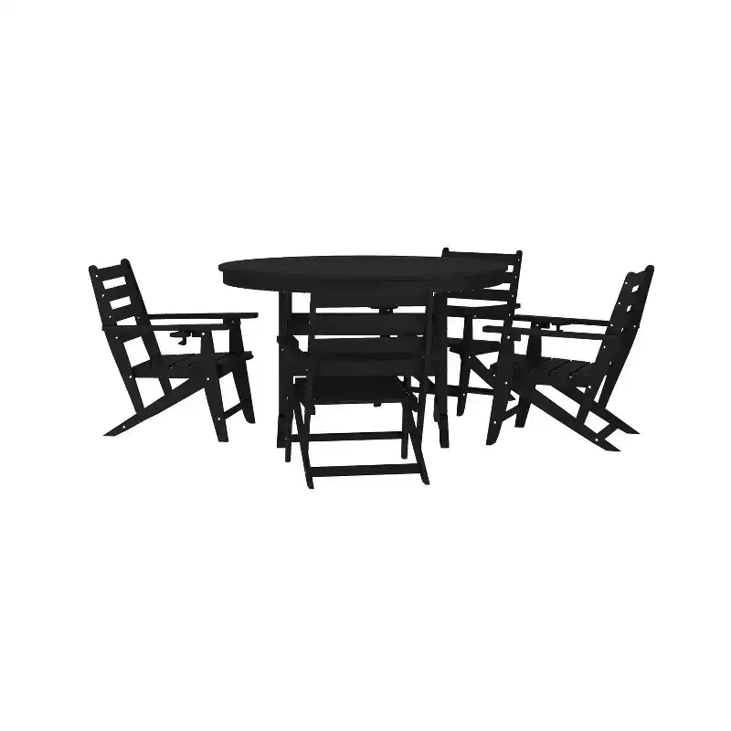 Merrick Lane 5 PC Adirondack Table and Chairs with Fold Out Cupholders in Recycled HDPE