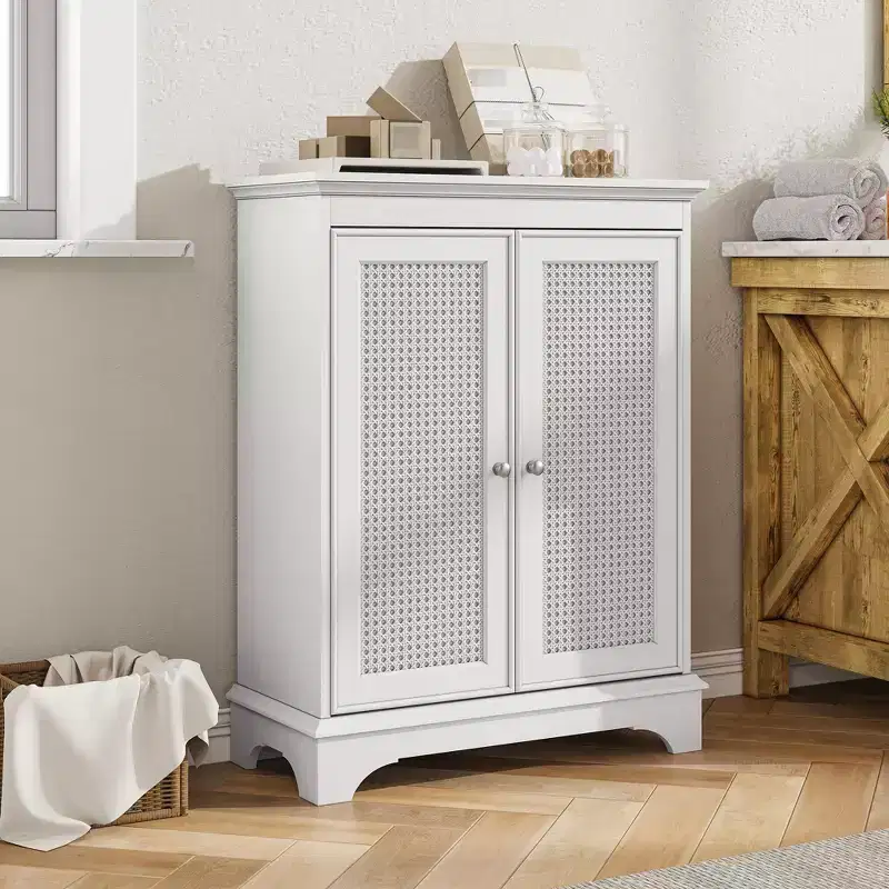 Modern Storage Cabinet with Walnut Countertop and Adjustable Shelf, Bar Cabinet for Kitchen, Dining Room, Entryway