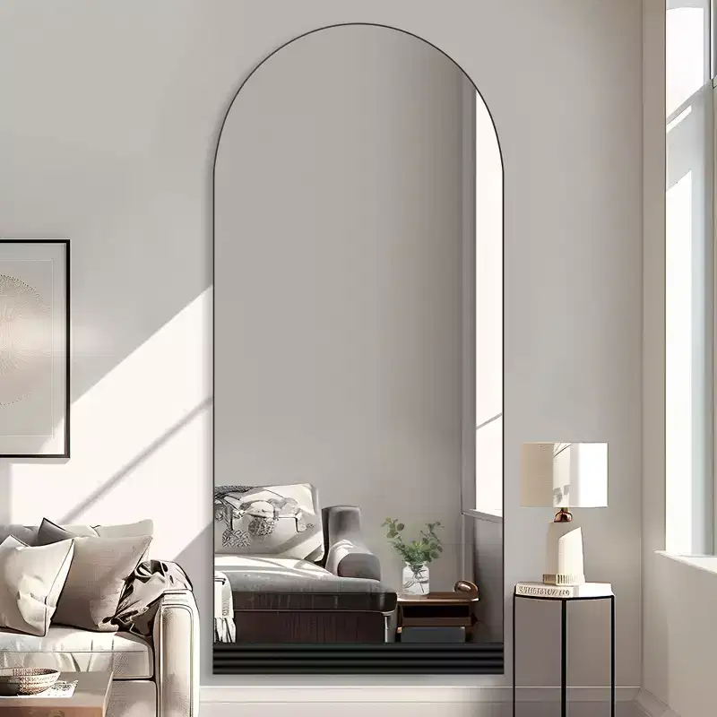 Arched Wood Full Length Mirror Freestanding Floor Mirror