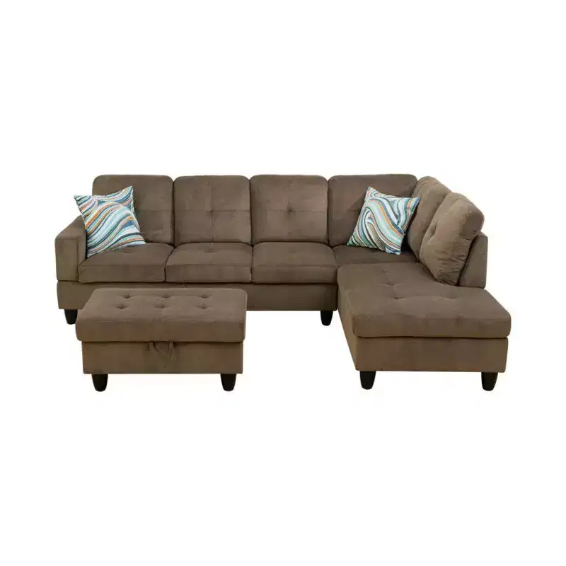 Brown Fabric Sectional Sofa with Chaise Lounge & Storage Ottoman C Modern Comfort & Style