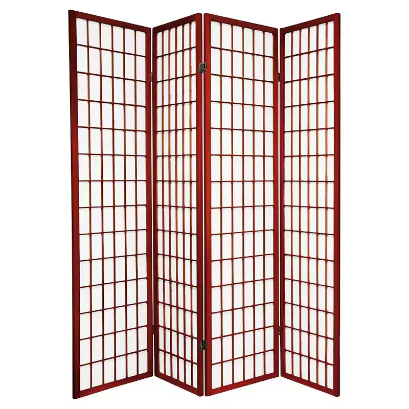 6 ft. Tall Window Pane Shoji Screen - Rosewood, 4 Panels