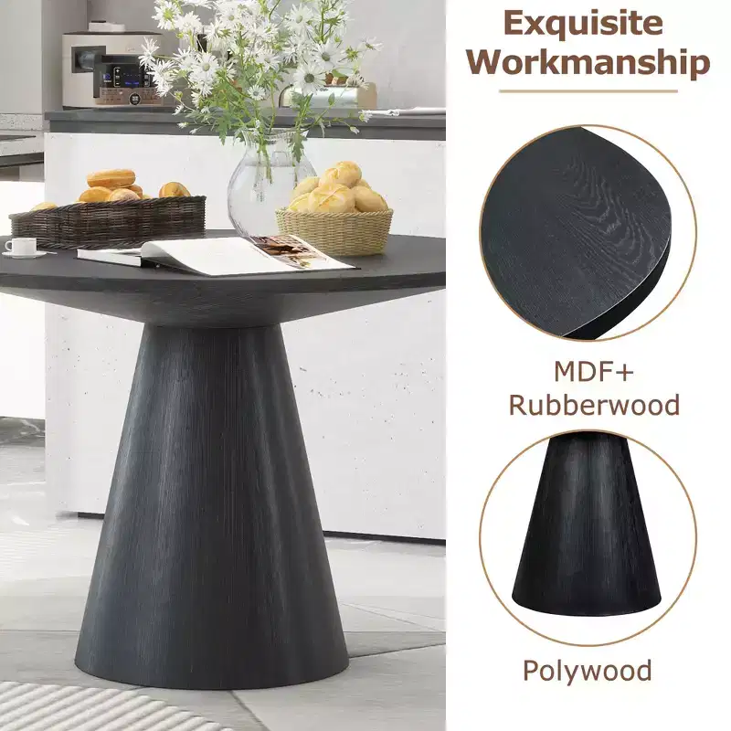 Whisen Retro Wood Top Frustum Pedestal Dining Table