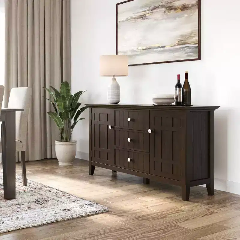 Sideboard Buffet Natural: Wine Storage, Adjustable Shelves, Pine & Plywood