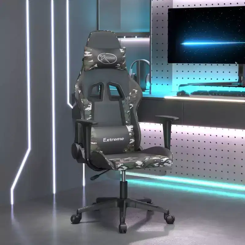 vidaXL Adjustable Gaming Chair with Footrest - Black and Camouflage, Faux Leather Upholstered Seat, Sturdy Frame, 360 Swivel Design