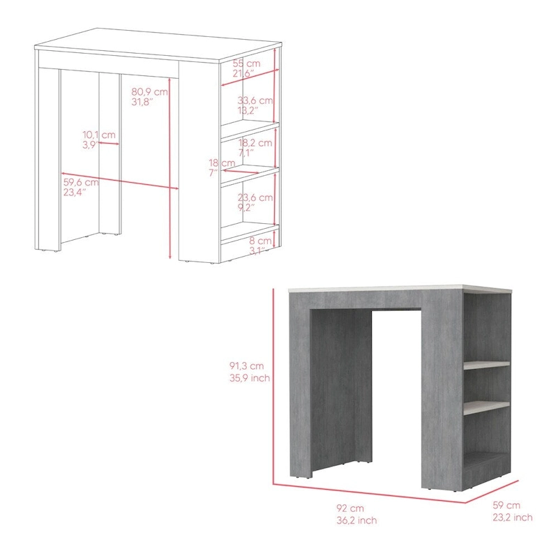 Kitchen Island Doyle, Kitchen, Concrete Gray / Ibiza Marble,High quality and durable