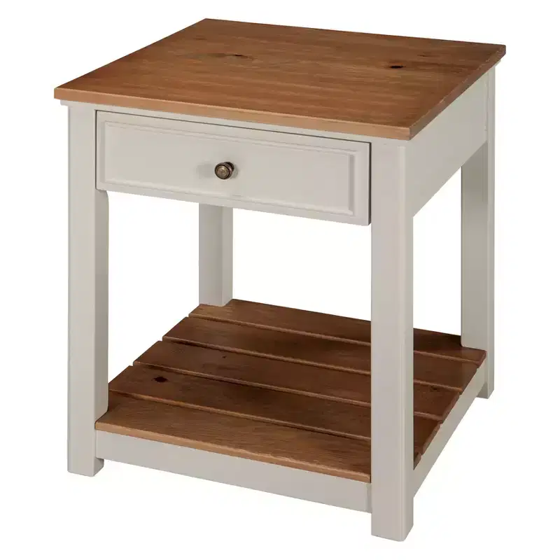 End Table Ivory with Natural Wood Top -