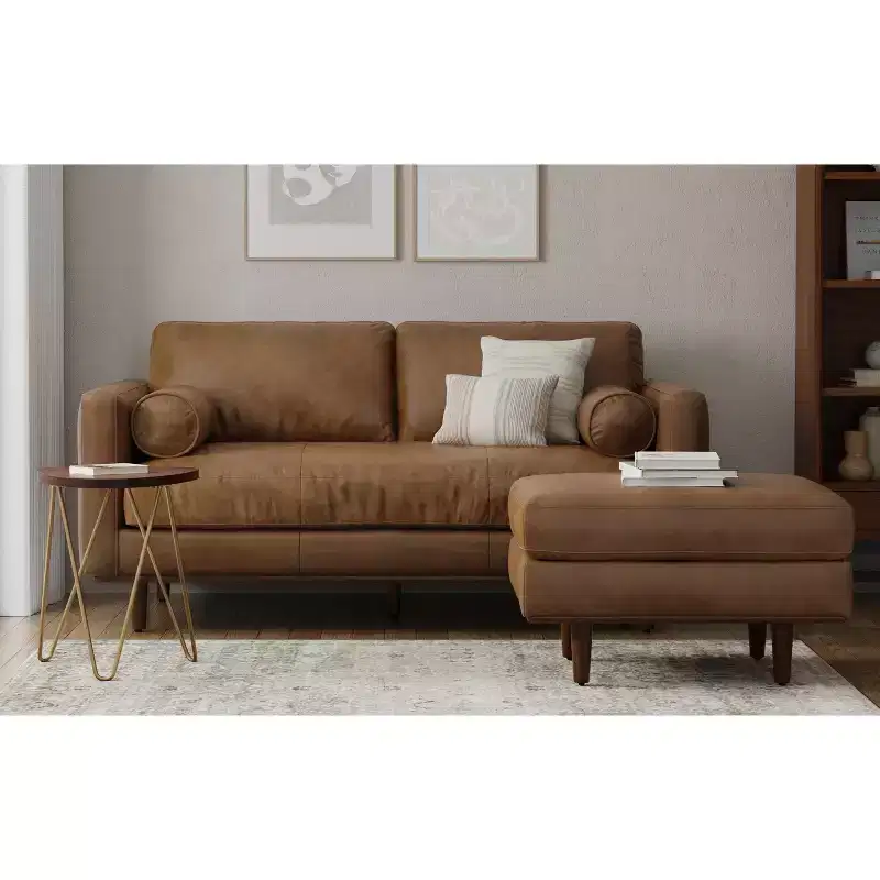 Brixley 33 inch Wide Mid-Century Modern Table Ottoman in Genuine Leather