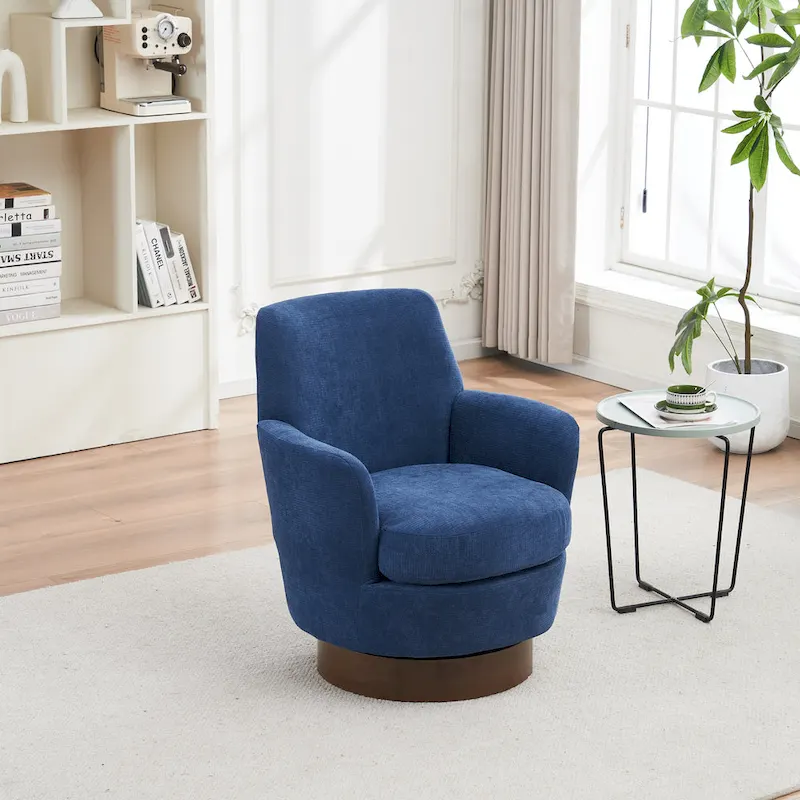 29.3 Upholstered Swivel Barrel Chair with Stainless Steel Base