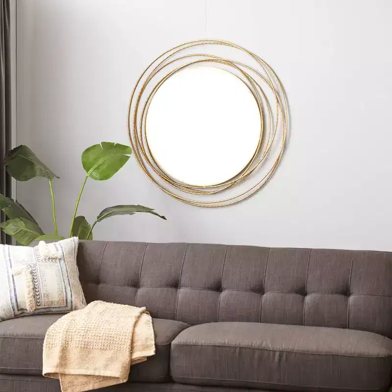 Metal Wall Mirror with Overlapping Ring Frame Gold - Olivia & May: Contemporary Style, Iron Frame, 38.38