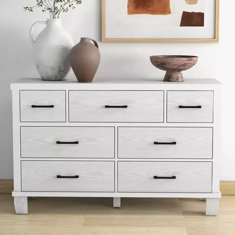 Dresser for Bedroom with 7 Drawers, Storage Chest of Drawers with Metal Handle, Wooden Dresser Organizer for Living Room,Entrywaywhite