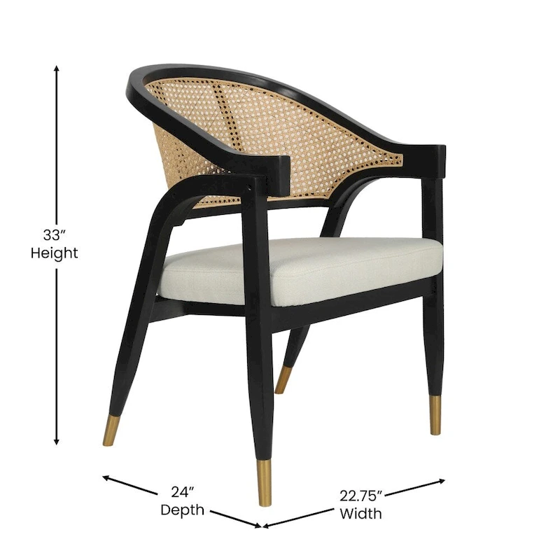 Cane Rattan Woven Back Dining Chair with Upholstered Seat