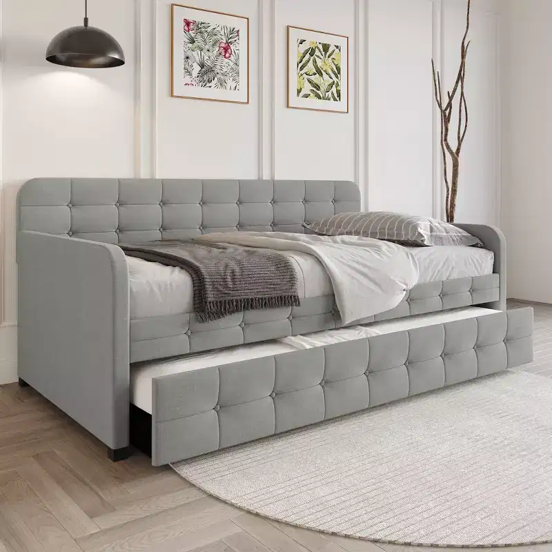 ChaletPosh Twin Size Daybed in Linen with Trundle