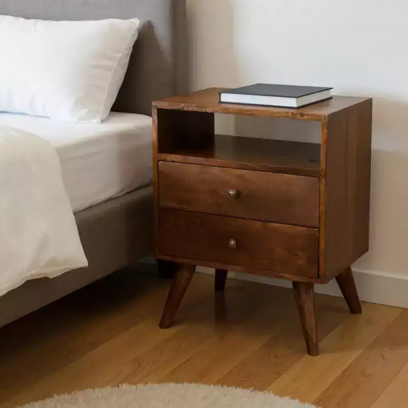 HomeRoots 24 Chestnut Solid Wood Two Drawer Nightstand
