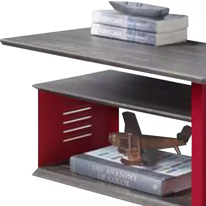 Royal Hampton Accent Table with Metal Cargo Style and 3 Caster Wheels, Red