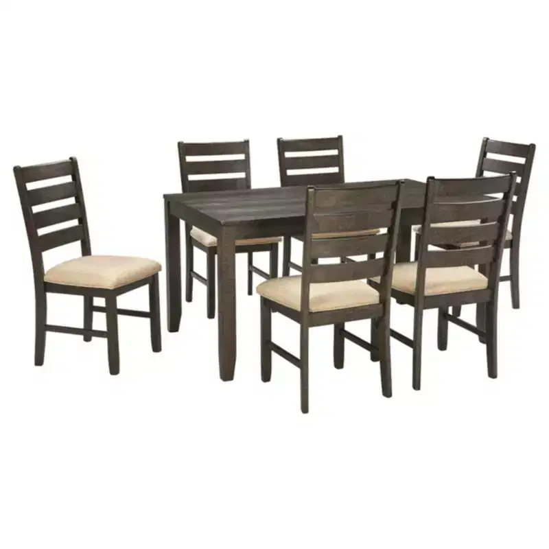 Signature Design by Ashley Rokane Dining Table Set Brown: 7-Piece, Upholstered Chairs, Wood Frame