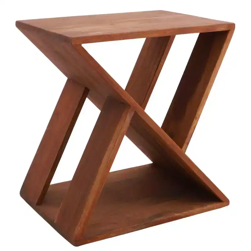 Nordic Teak Slatted Stool -Brown
