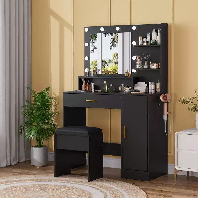 Makeup Vanity Desk Set with Stool , Compact Dressing Table Set for Bedrooms