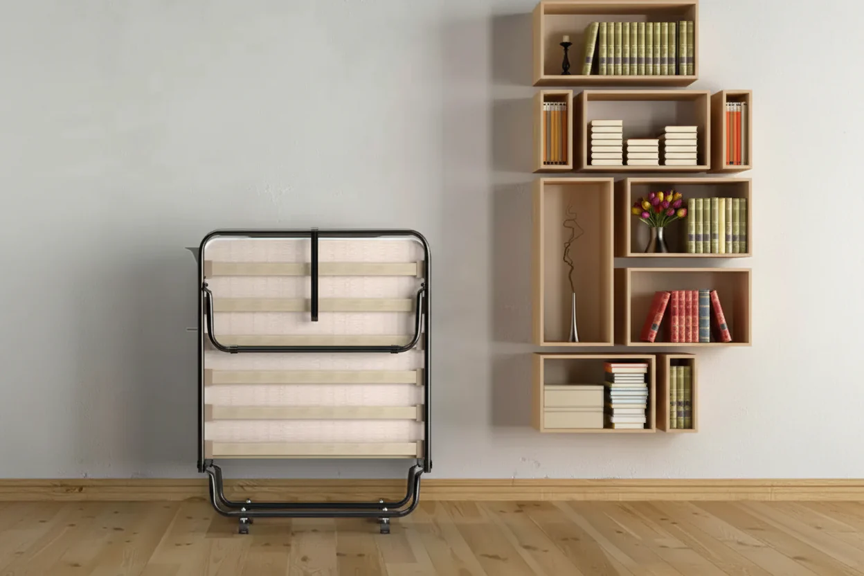 Folding Rollaway Extra Guest Bed with Memory Foam Mattress Made in Italy