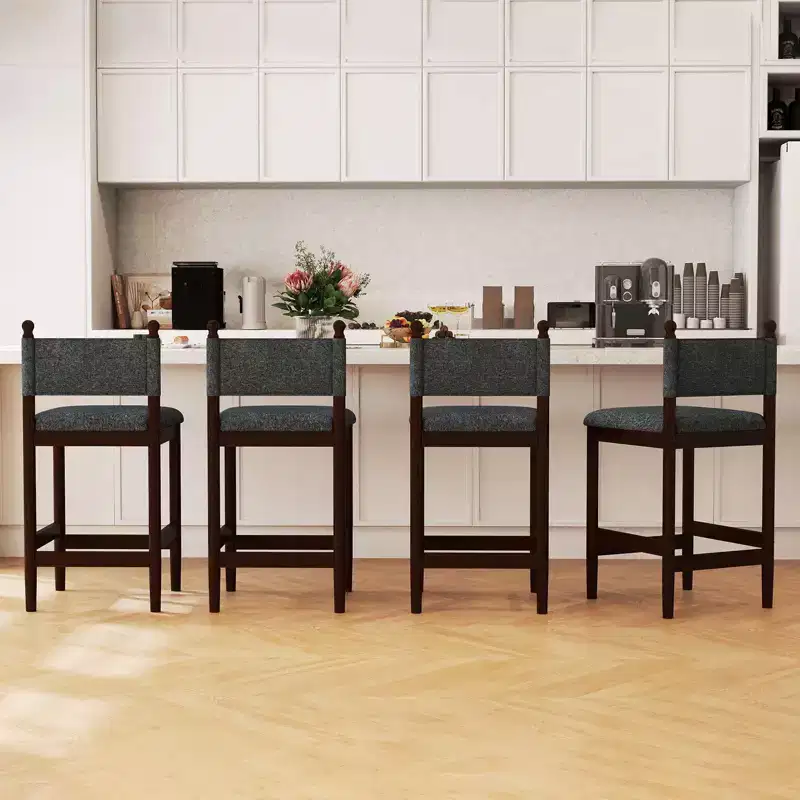 Bestier Upholstered Bar Stools with Fabric Backrest, Wooden Frame and Sturdy Legs,set of 2