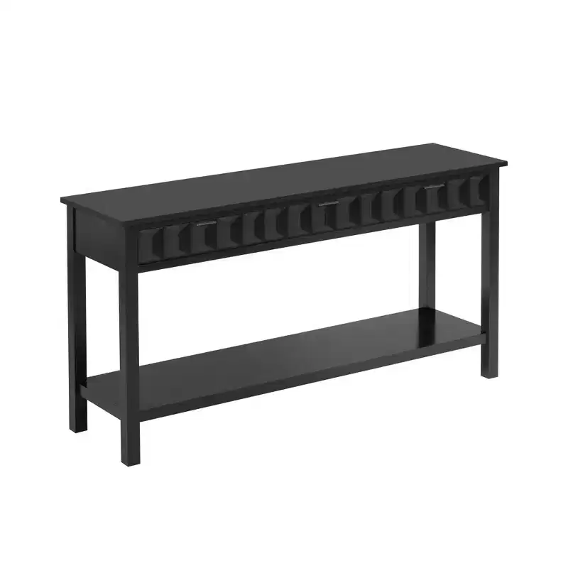 Clihome 60 Fir Veneer Entryway Table with Honeycomb-patterned Fronts,Modern Stylish Console Table with 3 Drawers and Solid Fir legs