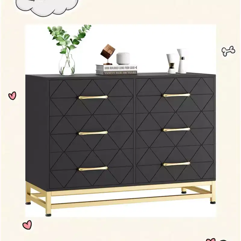 Garvee Elegant Black 6-Drawer Dresser with Gold Handles -Anti-Tipping Device  Perfect for Safe and Spacious Storage