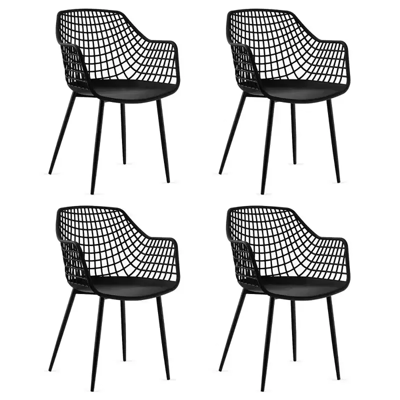 Costway Modern Dining Chair Set of 4 Plastic Shell Hollow withMetal Legs for Living Room