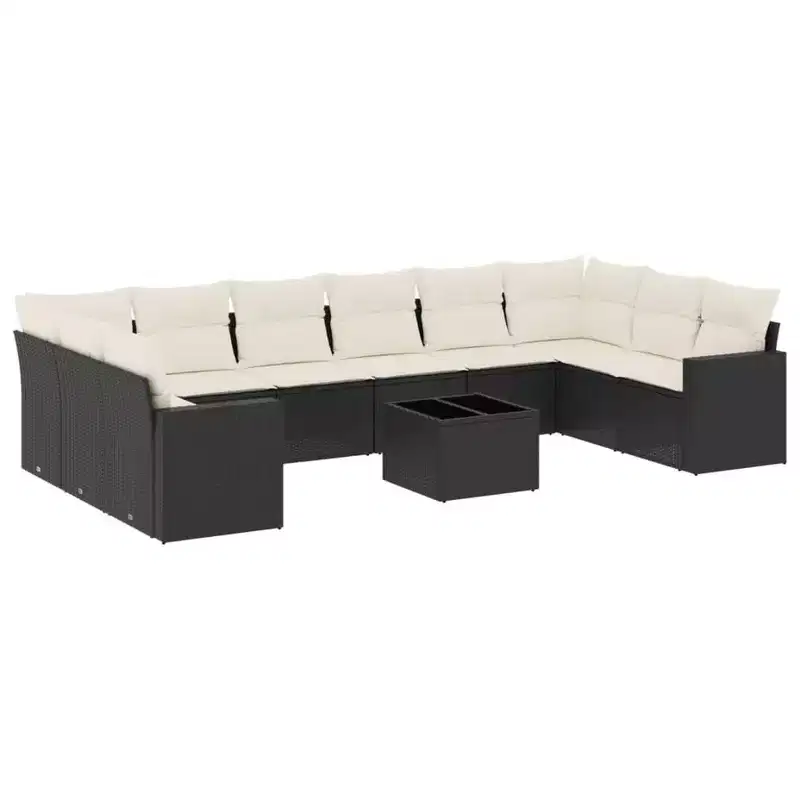 vidaXL 11 Piece Patio Sofa Set with Cushions Black Poly Rattan