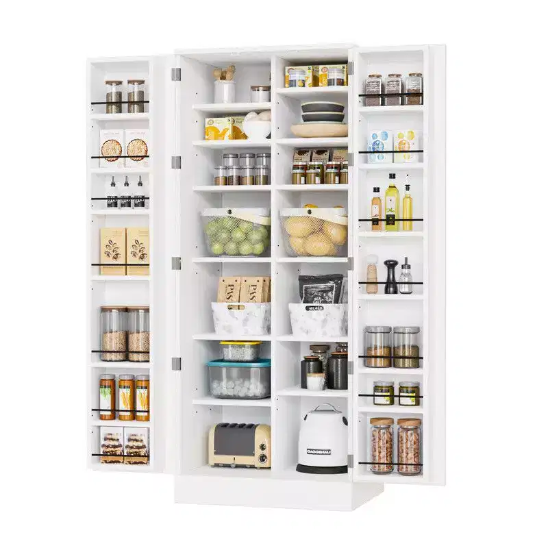 Karl Home 59in Tall White Kitchen Storage Cabinet With 2 Doors And Adjustable Shelves Food Storage Pantry Cabinet