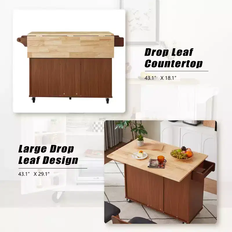 Modern Kitchen Island with Drop Leaf Rolling Kitchen Island Cart with 3 Drawers Storage Cabinet Tower Rack